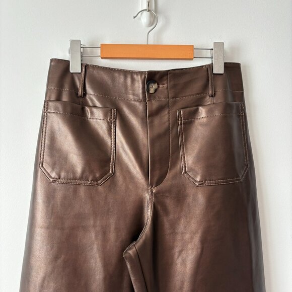 Anthropologie Maeve The Colette Wide Leg Pants Faux Leather Brown Shine 29 - Picture 9 of 12